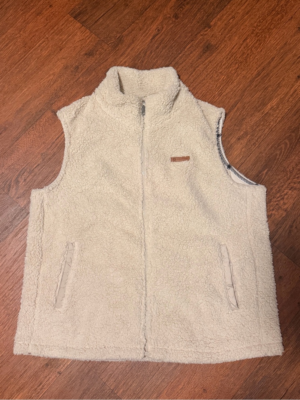 Sage Collective Cream Sherpa Fleece Vest Plaid Lined XL